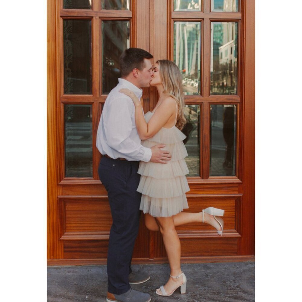 MAEVE by Anthropologie Tiered Tulle Mini Dress in Taupe Size Large - Picture 2 of 14